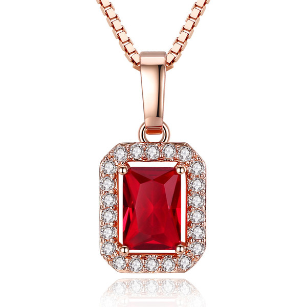 OMONDE New Arrival Crystal Red Cubic Zircon Stone Pendant Necklace Women 45cm 18