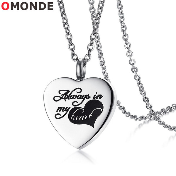 OMONDE Women Love Heart Perfume Bottle Pendant Necklace Always in My Heart Stainless Steel Cremation Ashes Memorial Jewelry for Female