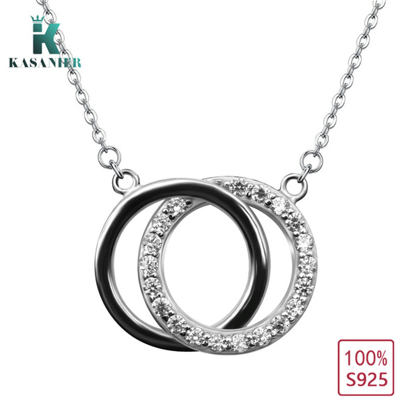 KASANIER 925 sterling silver clear Bezel Setting zircon Double round shape Pendants necklace for women Party elegant jewelry