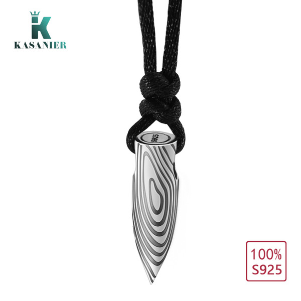 KASANIER S925 Solid Sterling Silver Pendant Necklace For Men Chain Necklaces Punk Rock Fashion Leather Silver Chain Perfect Gift