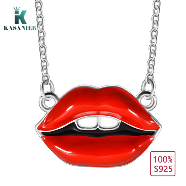 KASANIER S925 Sterling Silver Red Lips Pendant Necklace for Mom Girlfriend Women Teen Girls gift 40CM+5CM Extension