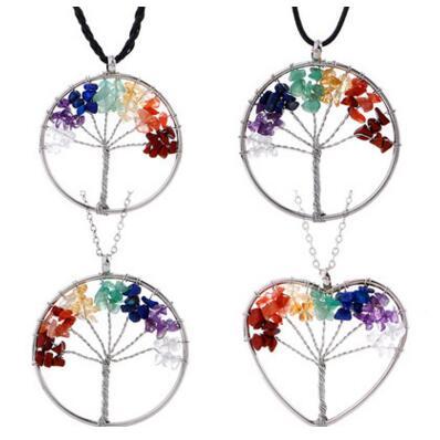 6 Styles Tree of Life Pendant Necklaces Multicolor Chakra Natural Stone jewelry Women Heart Necklace Fashion Crystal Jewelry Gift