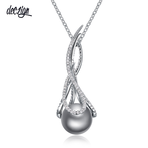 Deczign Beautiful original suspension jewelry Charms Necklaces & pendants pingente pendentif Grey pearl and zircon Trendy Jewellery WP6494