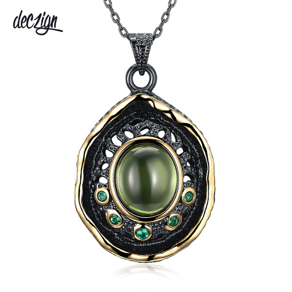 Deczign Deluxe Gothic Pendant for Women Bijoux Chain Necklace Black Gold Color Green Tone Zirconia Drop Ship Discount WP6506