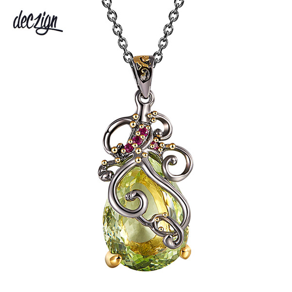 Deczign Women Fashion Long Chain Pendant Necklaces Big Green Water Drop CZ Wedding Marry Jewelry Female Girls WP6560