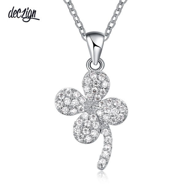 Deczign Top quality Four-leaf clovers Women necklaces pendants Lucky clover jewelry Cubic zirconia Collier femme Collares mujer SZ10329