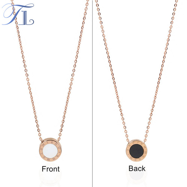 TL Two Side Rose Gold Stainless Steel Necklace For Women Unique Design Black&White Surface Rounding Roman Numeral Brand Jewelry