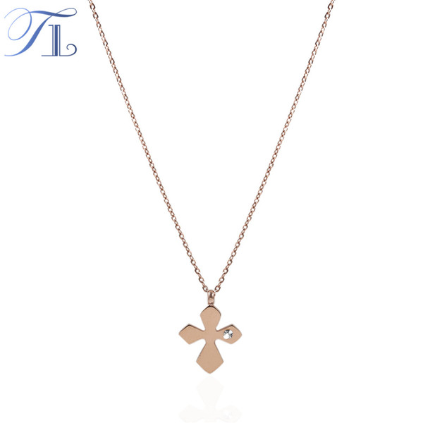 TL Stainless Steel Necklace For Women Rose Gold Cross Necklace Inlaid Zircon Special Design Thin Necklace Fashion Party Jewelry