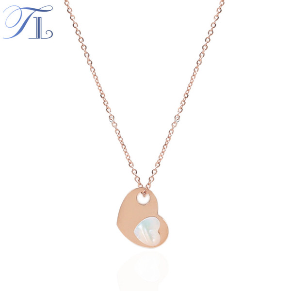 TL Stainless Steel Rose Gold Heart Necklaces For Women Stack Shell Heart Simple Design Fresh Girls Necklace Graduation Gifts