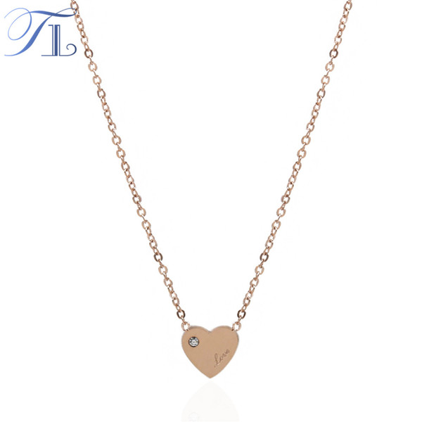 TL Tiny Stainless Steel Necklaces For Women Rose Gold Heart Inlaid Zircon Engrave LOVE Words Love Necklace Cute Fresh Necklaces