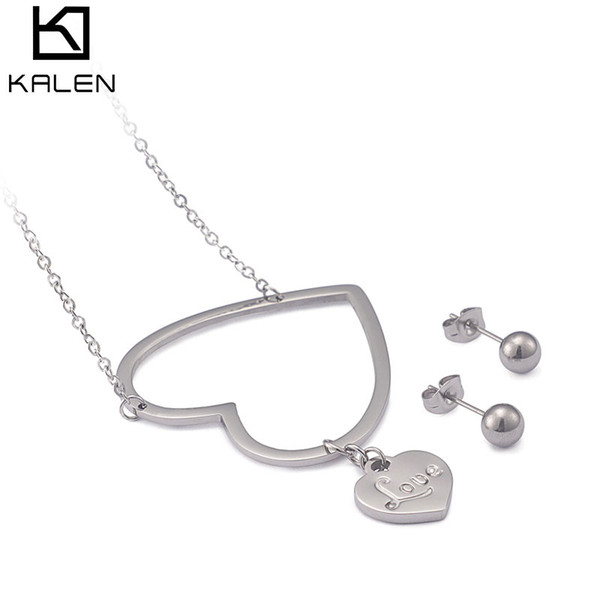 Heart Pendant Necklace Charm Women Family Love Polished Silver Stainless Steel 304 Wholesale DHL Freeship KALEN