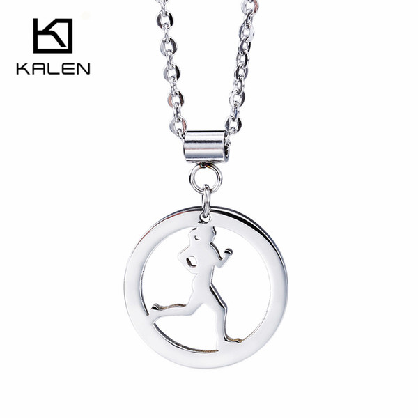 Sport Pendant Necklace Charm Running Girl Women Wholesale Polished Silver Stainless Steel 304 Cheap DHL Freeship KALEN