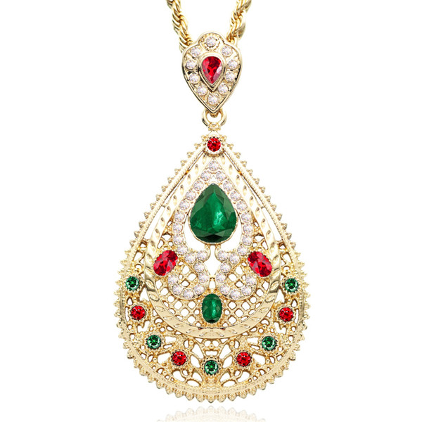 2017 African best-selling fashion Moroccan style necklace women's wedding accessories inlaid ruby pendant long necklace