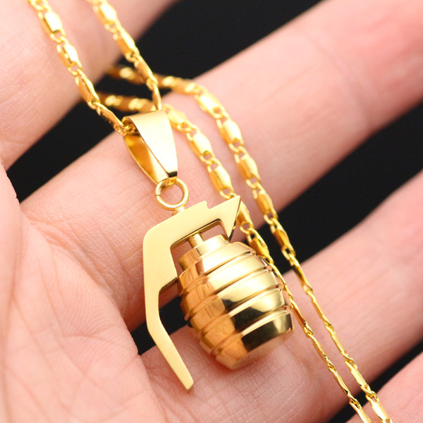 SAYYID new brand European and American hip hop rock gold necklace fashion small grenade pendant necklace stainless steel necklace in stock