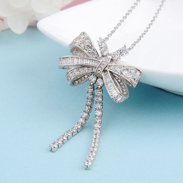 European Major Suit Bow Tassels Necklace Woman Grace Temperament Long Money Chain Jewelry