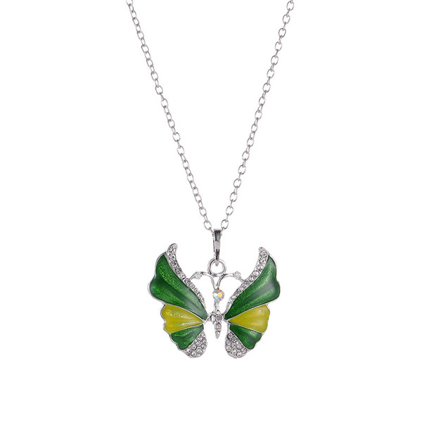 Prebeauty Silver Epoxy Butterfly Necklace Multi Colours Enamel Butterfly Pendant Necklace With Rhinestone Vintage Metal Jewelry For Women