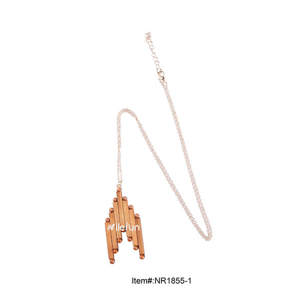 2018 new style bamboo wood rattan necklace adjustable longe short chain beaded V shape metal alloy bamboo wood necklace