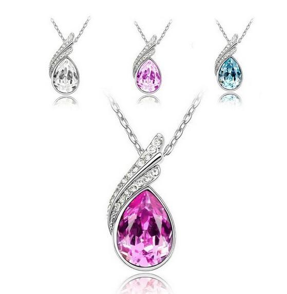 Wholesale 18K Platinum Plated Water-Drop Pendant Necklace Genuine Austrian Crystal Fashion Costume Necklace Jewelry