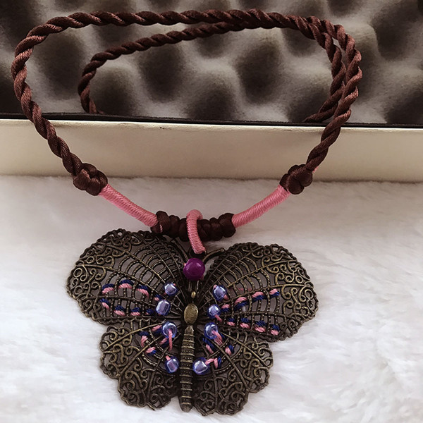 New arrival 2019/handmade ethnic vintage pendant short women adjustable rope necklace/collier ethnique boheme/halskette/atacado