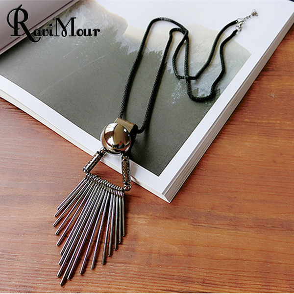 Maxi Choker Necklace for Women Fashion Jewelry Steampunk Triangle Tassel Long Necklaces & Pendants Korean Statement Collier 2017