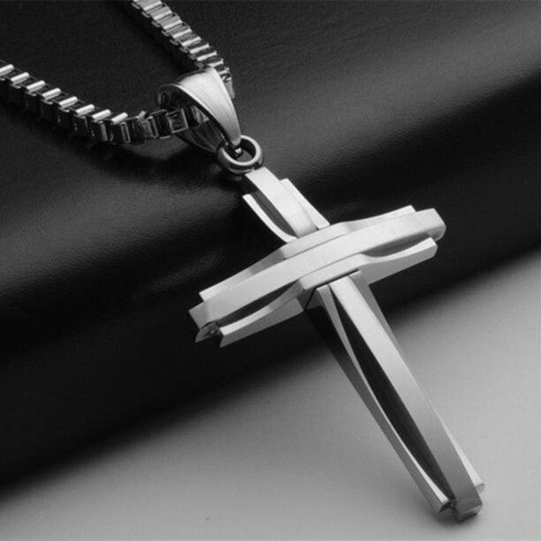 SANDEI stainless steel necklace for man women believe cross Jesus pendant long necklaces men fashion jewelry