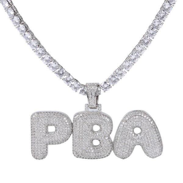 A-Z Custom Name Bubble Letters Necklaces & Pendant Charm For Men Women Gold Silver Color Cubic Zirconia with Rope Chain Gifts