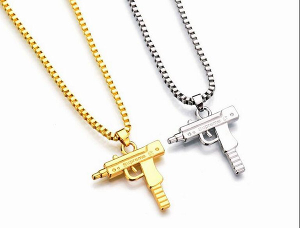 New Uzi Gold Chain Hip Hop Long Pendant Necklace Men Women Fashion Brand Gun Shape Pistol Pendant Maxi Necklace HIPHOP Jewelry