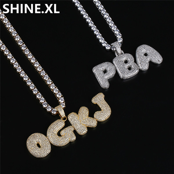 Hip Hop Custom Name Combination Bubble Letter Pendant Necklace Micro Cubic Zirconia Gold Silver Color Copper Pendant Necklace