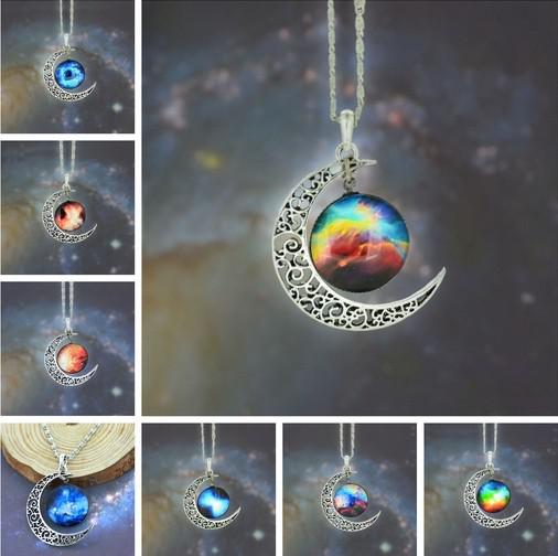 New Vintage starry Moon Outer space Universe Gemstone Pendant Necklaces Mix Models