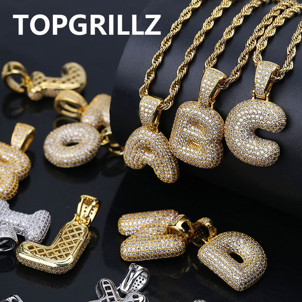 TOPGRILLZ A-Z Custom Bubble Letters Pendant for Men n Women Micro Pave Cubic Zircon DIY Hip Hop Necklace With Rope Chain