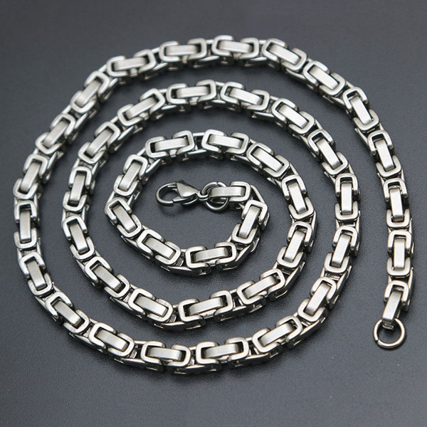 Mens Chain 5mm Silver Tone 316 Stainless Steel Byzantine Box Link Necklace Chain