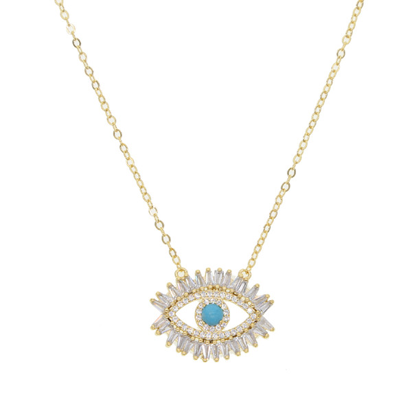 18k gold plated Turkish evil eye necklace lucky girl gift Baguette cubic zirconia turquoise geomstone top quality evil eye jewelry