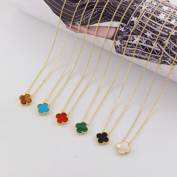 High quality titanium steel gold plated / rose gold four-leaf clover pendant chain for ladies luxury brand 6 color shell jewelry