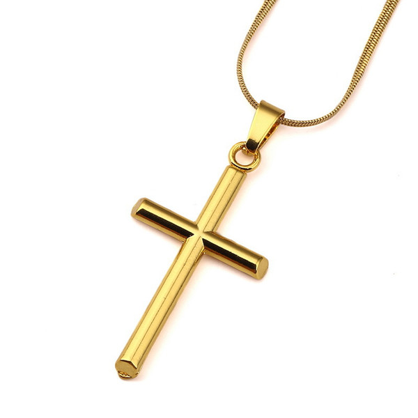 Mens Charm Cross Pendant Chokers Necklaces Fashion Hip Hop Jewelry 18k Gold Plated Design 45cm Long Chain Punk Rock Filling Pieces Mens