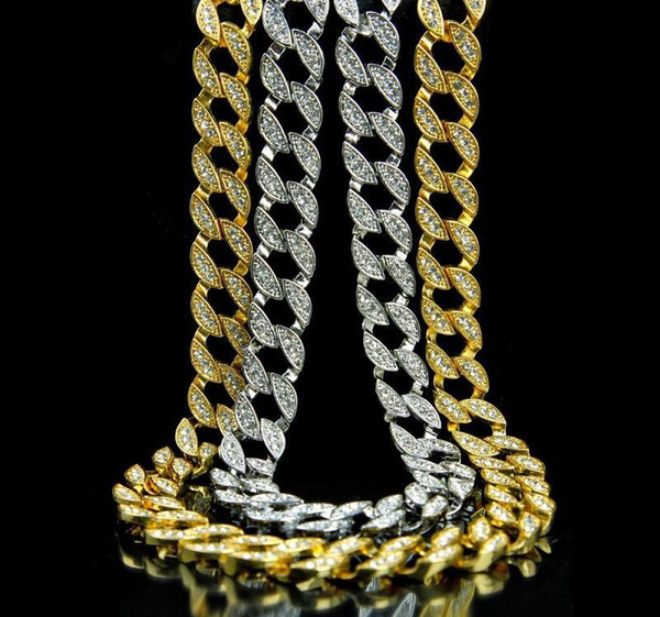 Hip Hop Gold Chain For Men Iced Out Chain Necklace Jewelry Cuban Link Necklace Fashion Punk Necklace KKA1848