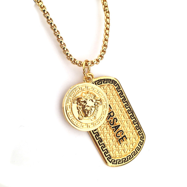 Gold Plated Hip Hop Medusa Pendant Necklace Fashion Style Crystal Hiphop Angel Boy Charm Jewelry Dog Tag Pendant Men Necklace for Gift