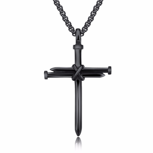 Fashion Jewelry Stainless Steel Cross Necklace For Men Religious Gold Silver Black Nail Cross Pendant Men Necklace Jewelry Box Link Chain