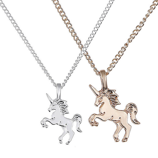 New Fashion Women Unicorn Horse Pendant Necklace Plating Chain Choker Christmas Jewelry Lovely Gift Free Shipping