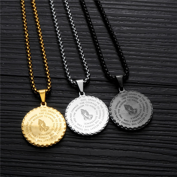 Unisex Pendant Necklaces Vintage Mens Gold Link Chain Titanium Steel Round Coin Scripture Necklaces Jewelry Gift