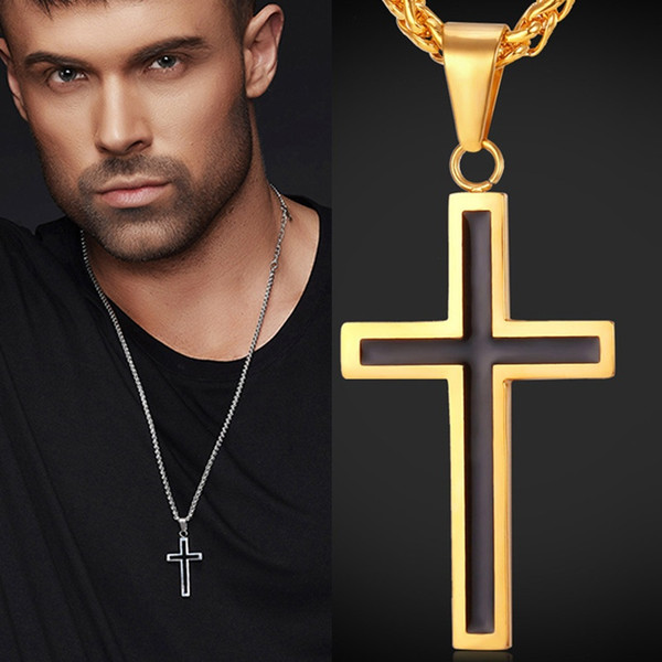 Men's Classic Stainless Steel Mens Chains 18K Real Gold Plated Vintage Latin Christian Cross Pendants Necklaces