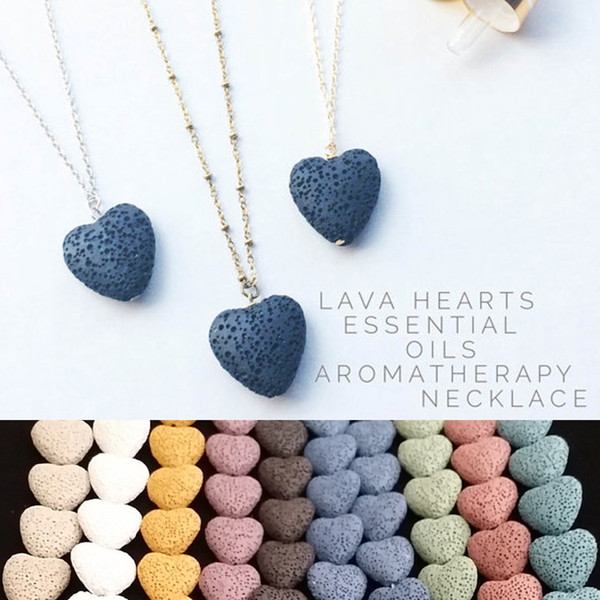 Heart Lava-rock Bead Pendant Long Volcano Statement Necklaces Aromatherapy Essential Oil Diffuser Necklaces Choker Women Men Jewelry