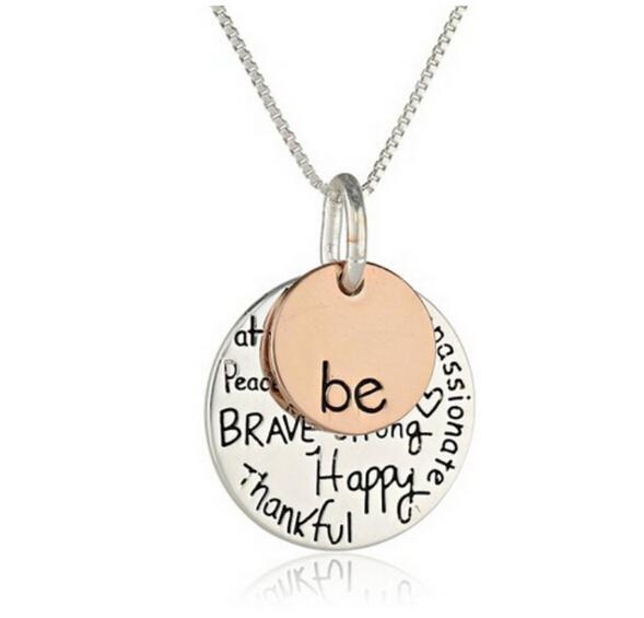 Fashion rose gold plated Pendant Necklace hand stamped Be Happy Necklace Cute coin Engraved necklace for women girl jewelry