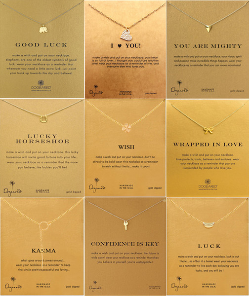 Luxury Brand Dogeared Necklaces With card Gold Elephant Heart Key Clover Horseshoe Triangle Charm Pendant Necklace For women Fashion Jewelry