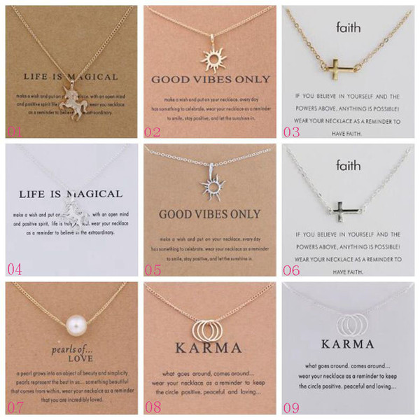 More than 100 styles alloy Dogeared Necklaces With Card Unicorn Heart Elephant Pearl Horse Pendant Necklace Clavicle Chain Pendant Chocker