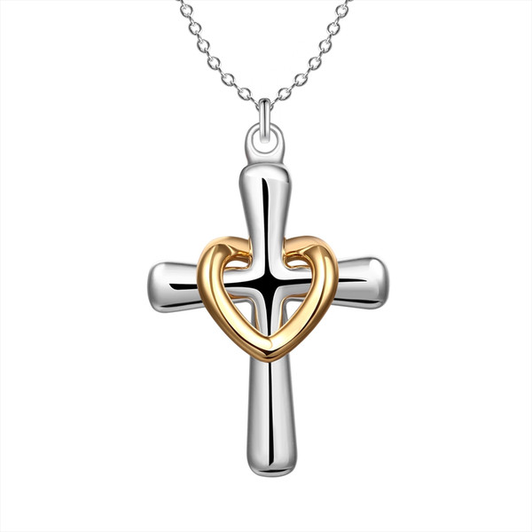 New Arrival 925 Silver Gold Heart Circle Crosses Necklace Charms Ladies Necklaces Best Selling Fit Thin Chain Necklace