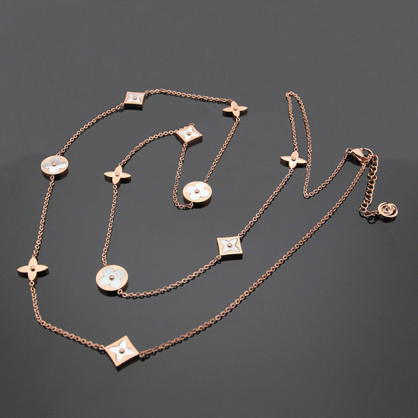 2018 Factory price 316L Titanium steel Brand name necklace with eleven shell flower in 97cm length for women and girl friend gift free shipp