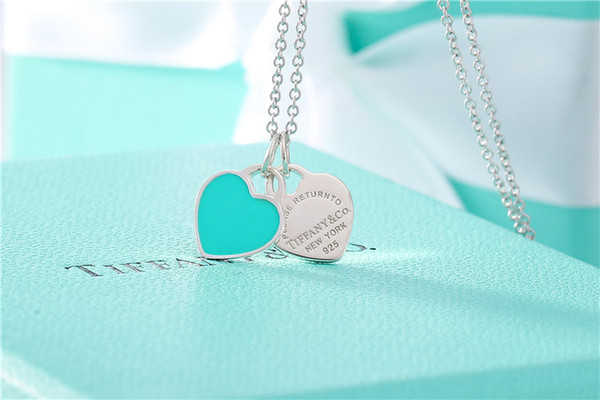 2019 new fashion high-quality Tiffany925 necklace tiffany925 pure silver love blue enamel pendant clavicle chain women necklace for gift