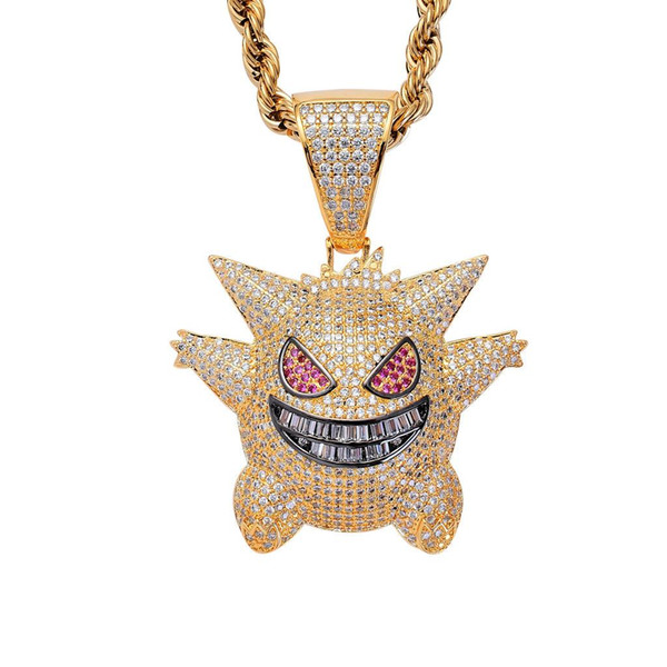 2019 New Full Rhinestone Gengar Pendant Necklace Hip Hop Bling Ice Out Jewelry With Free Chain For Men Gift