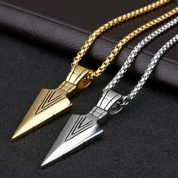 Fashion Mens Vintage Spearhead Arrowhead Gold Pendant Man Necklace Chain Luxury Special Surf Bike Stainless Steel Jewelry