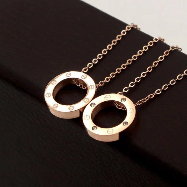 316L Titanium Steel Rose Gold Screw Circle Pendant Necklaces for Women Silver 18K Gold Round Necklace with diamond Choker fashion Jewelry